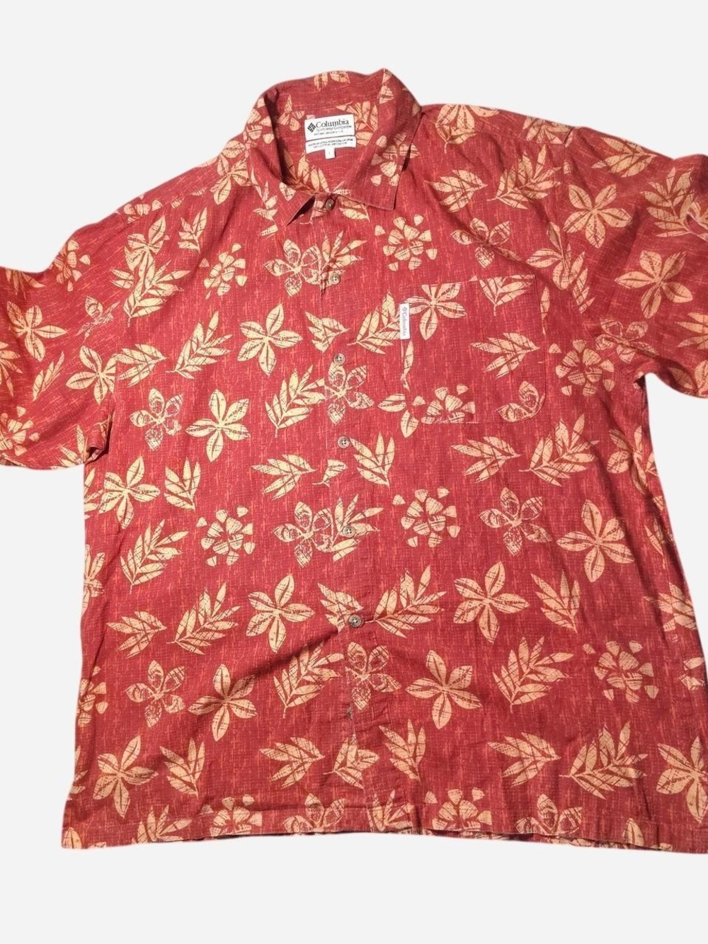 Columbia Red Floral Short-Sleeve Camp Shirt